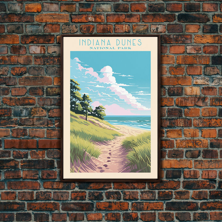 Indiana Dunes National Park Travel Poster Art, Canvas Print Wall Art, Indiana Travel Art, Midcentury Modern Travel Decor, Wall Art