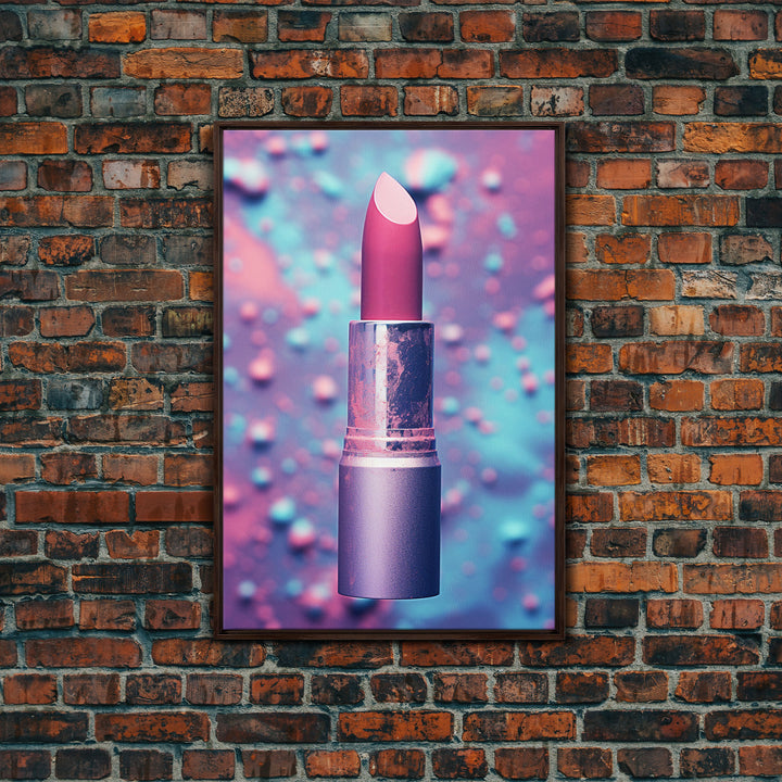 Red Lipstick Wall Art, Framed Canvas Print, Liminal Spaces, Vaporwave Aesthetic Wall Art, Girl Room Decor, Girl's Dorm Room
