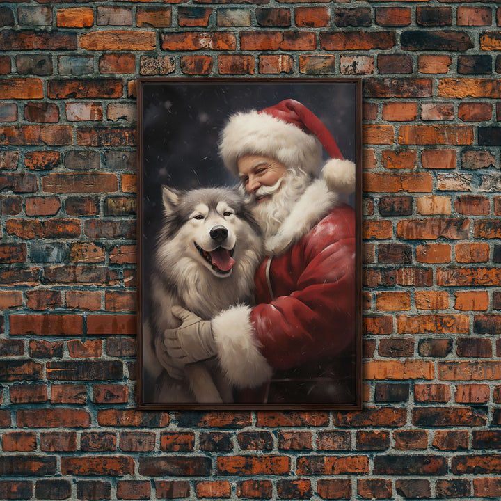 Santa Claus and his Alaskan Malamute, Christmas Wall Art, Dog Gift, Christmas Dog, Winter Wall Art, Santa Decor, Santa Art Print
