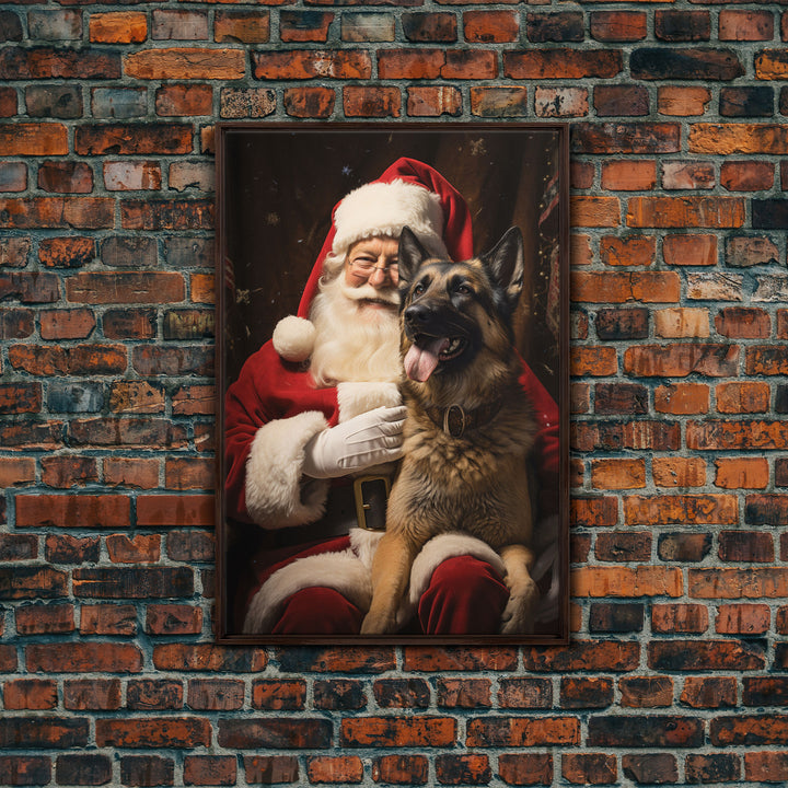 Santa Claus And His Belgian Malinois, Christmas Wall Art, Dog Gift, Christmas Dog, Winter Wall Art, Santa Decor, Santa Art Print, Cute Dog