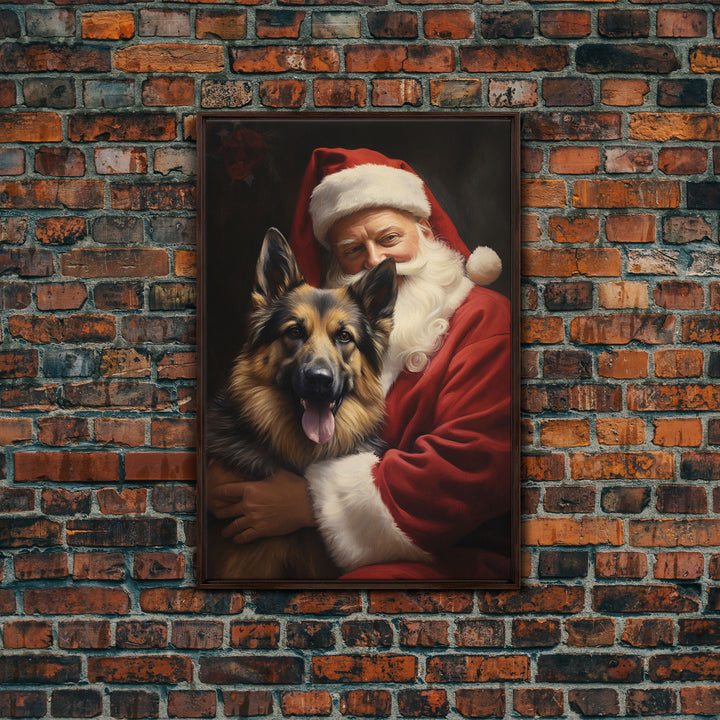 Santa Claus And His German Shepherd, Christmas Wall Art, Dog Gift, Christmas Dog, Winter Wall Art, Santa Decor, Santa Art Print, Cute Dog