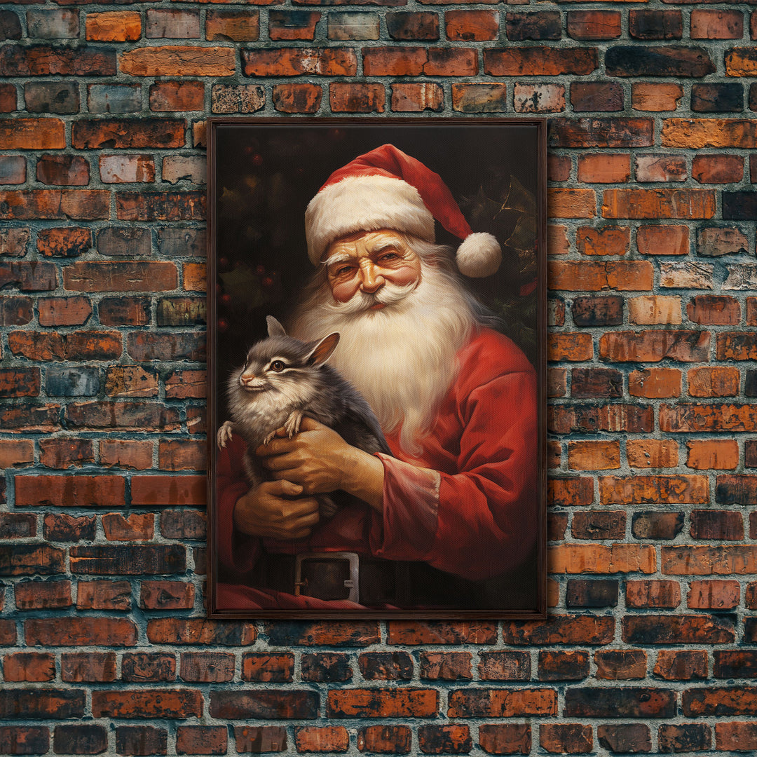 Santa Claus And His Chinchilla, Christmas Wall Art, Dog Gift, Christmas Dog, Winter Wall Art, Santa Decor, Santa Art Print, Chinchilla Print
