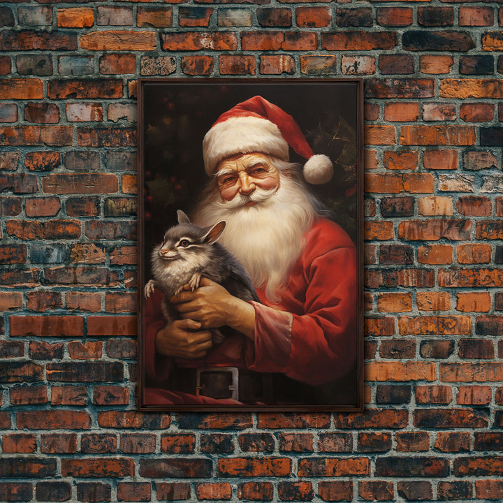 Santa Claus And His Chinchilla, Christmas Wall Art, Dog Gift, Christmas Dog, Winter Wall Art, Santa Decor, Santa Art Print, Chinchilla Print