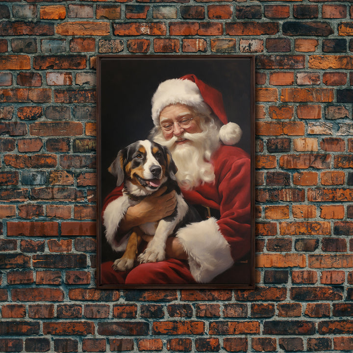 Santa Claus And His Beagle, Christmas Wall Art, Dog Gift, Christmas Dog, Winter Wall Art, Santa Decor, Santa Art Print, Cute Dog Print