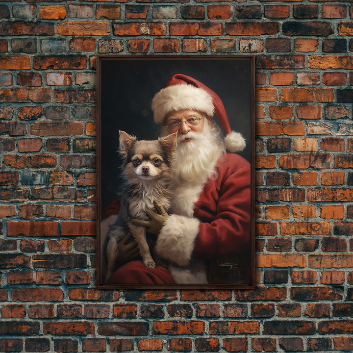 Santa Claus And His Chihuahua, Christmas Wall Art, Christmas Dog, Winter Wall Art, Santa Decor, Santa Art Print, Farmhouse Christmas