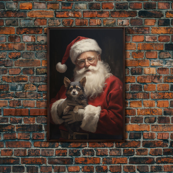 Santa Claus And His Chihuahua, Christmas Wall Art, Christmas Dog, Winter Wall Art, Santa Decor, Santa Art Print, Farmhouse Christmas