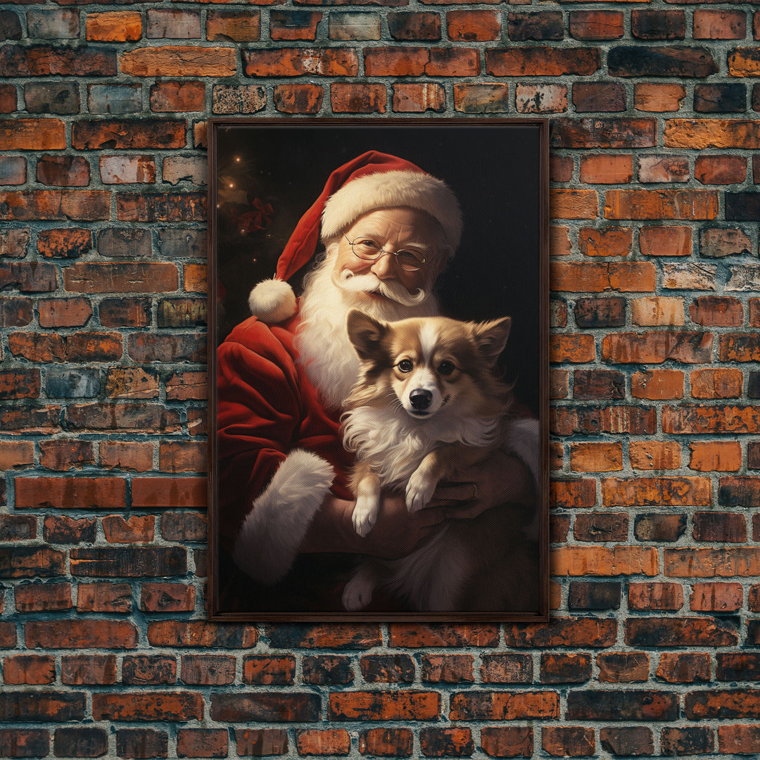 Santa Claus And His Corgi, Christmas Wall Art, Christmas Dog, Winter Wall Art, Santa Decor, Santa Art Print, Farmhouse Christmas