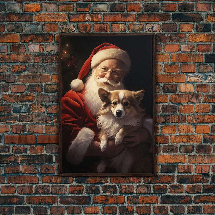 Santa Claus And His Corgi, Christmas Wall Art, Christmas Dog, Winter Wall Art, Santa Decor, Santa Art Print, Farmhouse Christmas