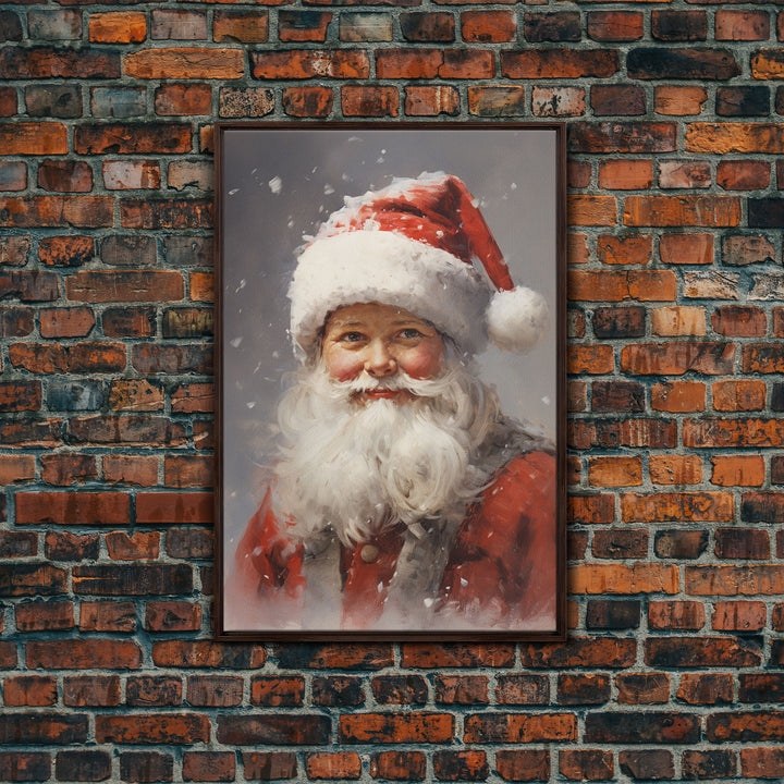 Santa Painting, Santa Print, Framed Canvas Print, Christmas Decor, Portrait of Santa, Farmhouse Christmas, Minimalist Christmas Art