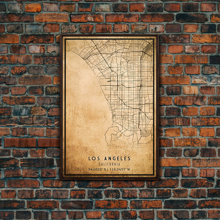 Los Angeles Vintage Map Print | Los Angeles Map | California Map Art | Los Angeles City Road Map Poster | Distressed / Retro LA Street Art