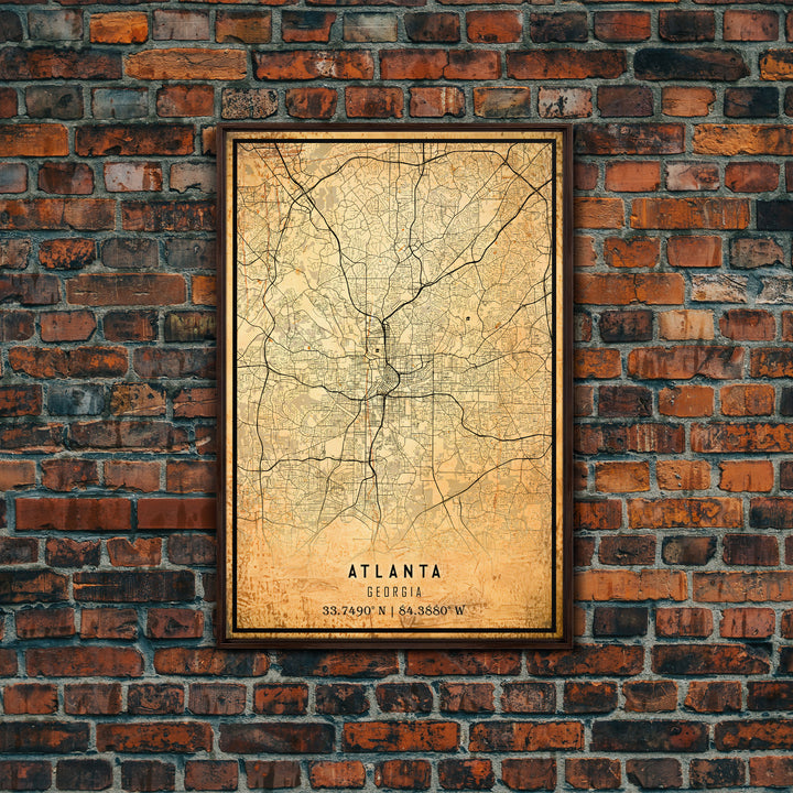 Old Atlanta City Map Wall Art Canvas Print, Vintage Style Atlanta  Map, Framed Wall Art, Cool Atlanta Georgia Wall Art, Office Decor