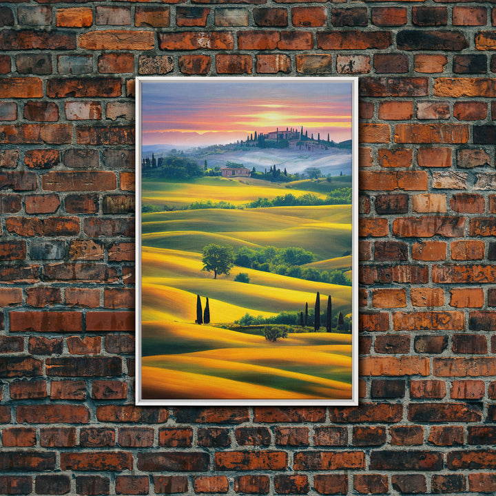 Italian Countryside at Sunset, Italy Art, Framed Canvas Print, Ready To Hang Framed Wall Art, Living Room Wall Hanging