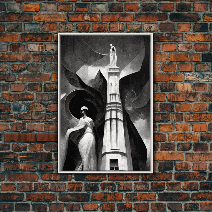 Vintage Style Art Deco Statue Study, Framed Canvas Print, Retro Style Wall Art, 1920s - 1930s style Art
