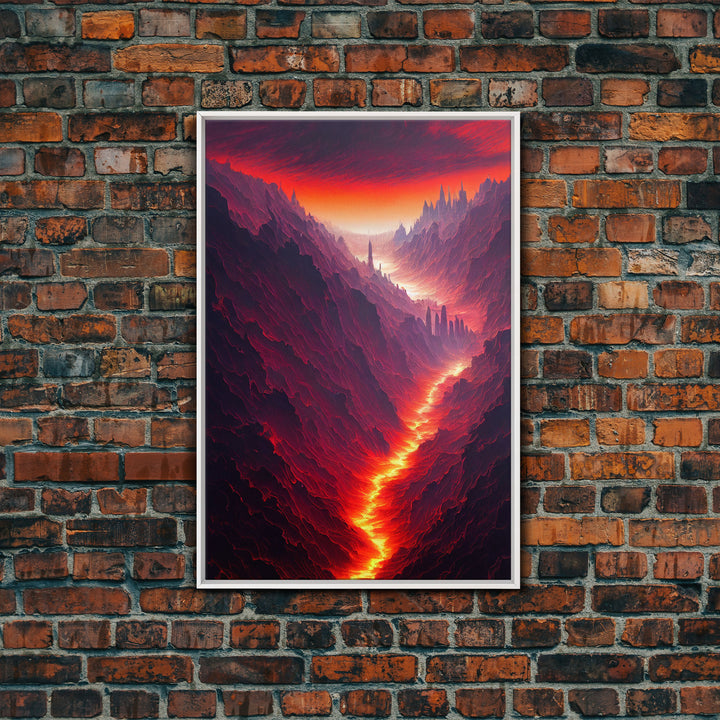 Lava Flow, Depths of Hades Art, Framed Canvas Print, Ready To Hang Framed Wall Art, Living Room Wall Hanging