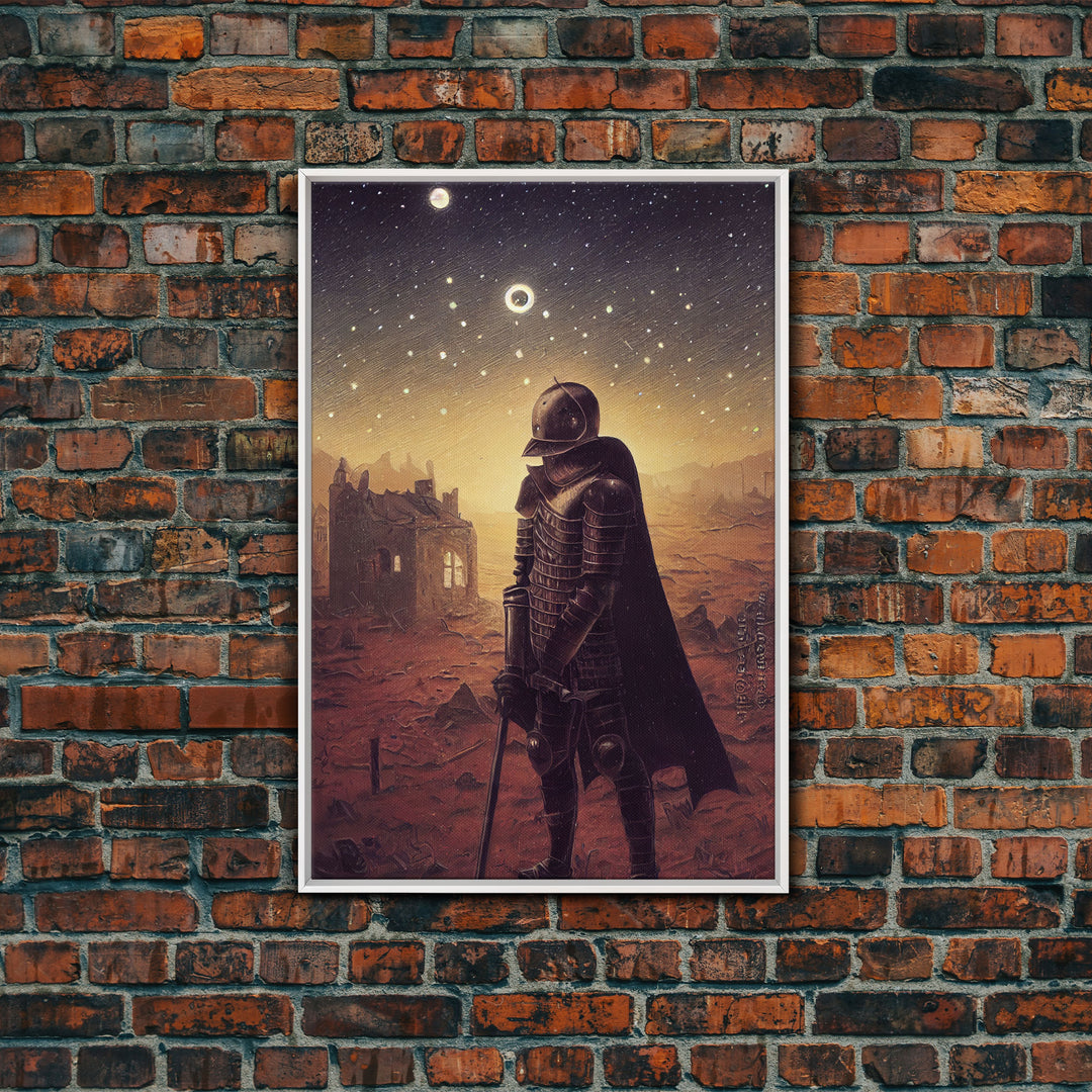 Moon Knight, Retrofuturism Scifi Art, Framed Canvas Print, Ready To Hang Framed Wall Art