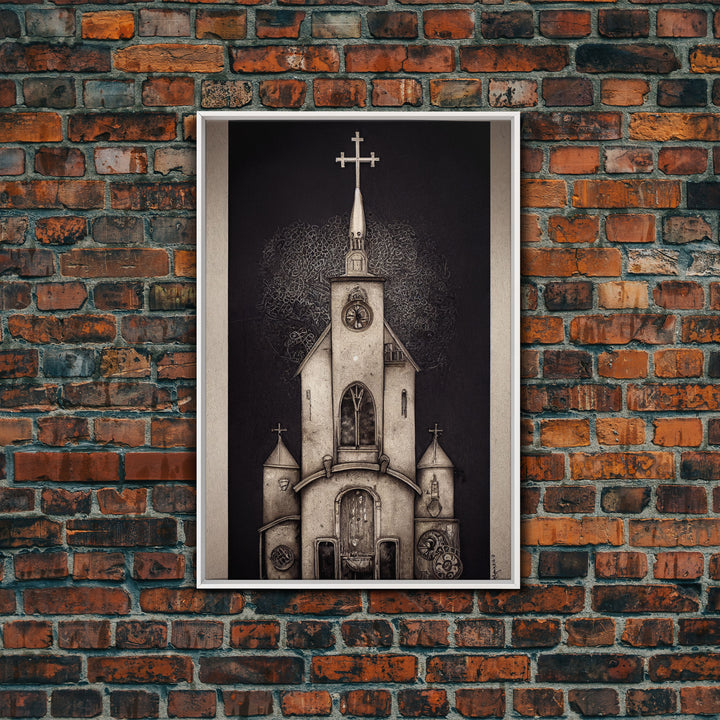 Gothic Church, Framed Canvas Print, Ready To Hang Framed Wall Art, Living Room Decor
