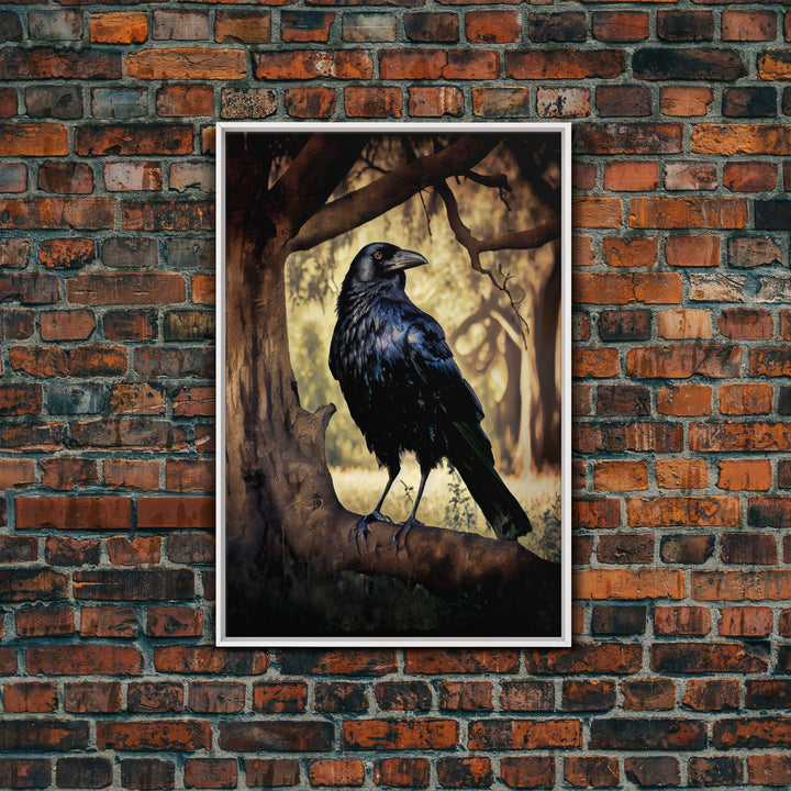 Portrait of a raven, cool crow art, framed canvas print