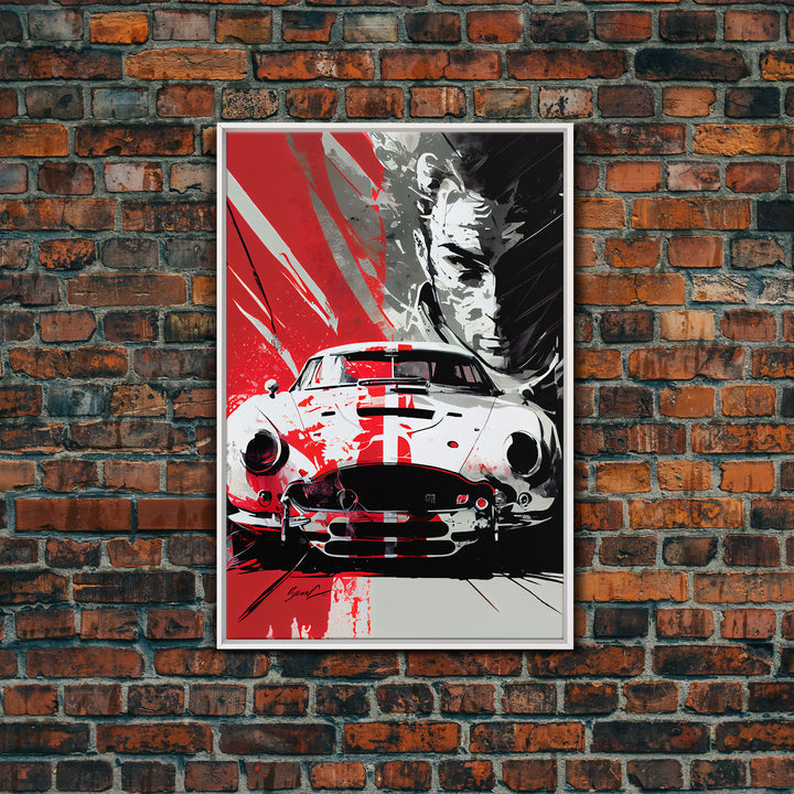 Vintage sports car graffiti art, framed canvas print, wall decor, mancave art