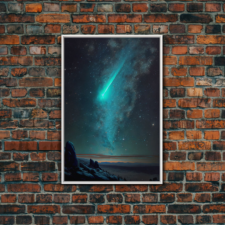 Shooting Star over an Arizona desert landscape, framed canvas print, milky way galaxy starry night sky art