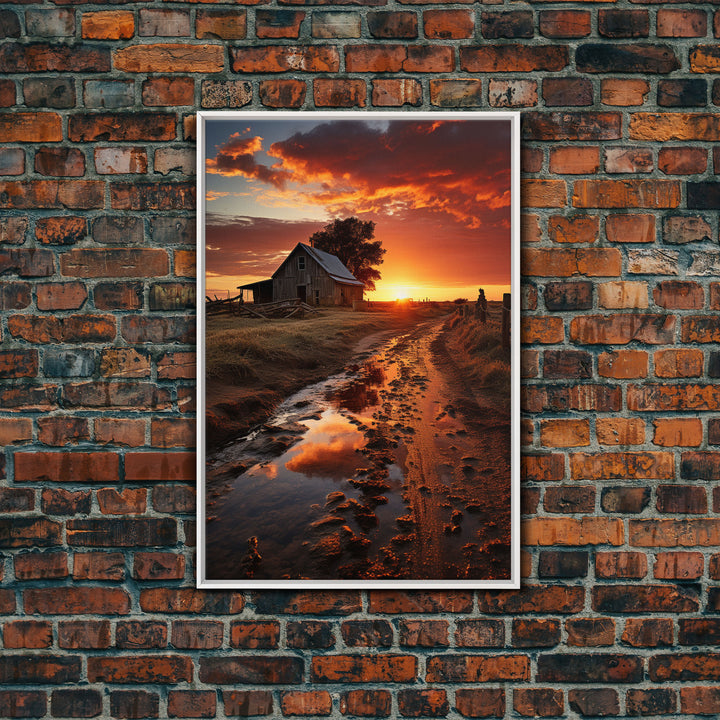 Storm Rolling In Over Country Roads at Sunset, Cottagecore Art, Framed Canvas, Poster Print, Wall Art, Primitive Wall Art, Redneck Art