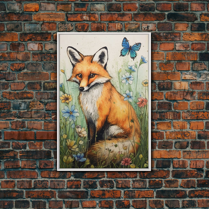 Framed Fox Wall Art, Vintage Wall Art, Muted Neutral Colors, Animal Prints, Farmhouse Wall Decor, Moody Wall Decor, Canvas Print