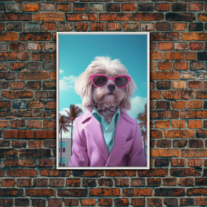 Shih Tzu Wall Print, Dog Wall Art, Dog Sunglasses, Pink Teal Suit, Funny Wall Art, Framed Wall Art, Framed Canvas, Wall Print, Wall Canvas