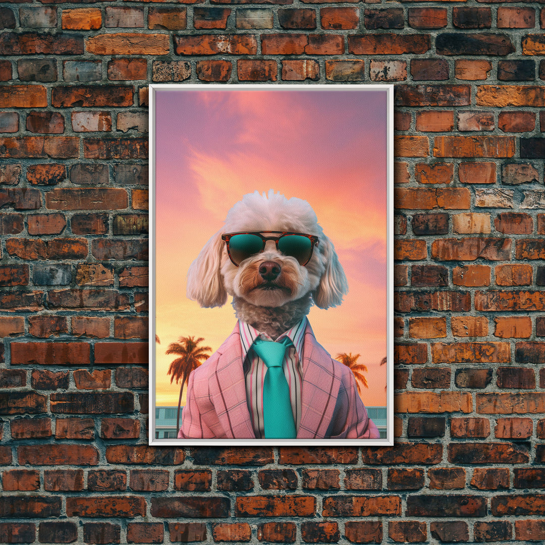 Poodle Wall Print, Dog Wall Art, Dog Sunglasses, Dog In Pink Suit, Funny Art, Framed Wall Art, Framed Canvas, Wall Print, Wall Canvas