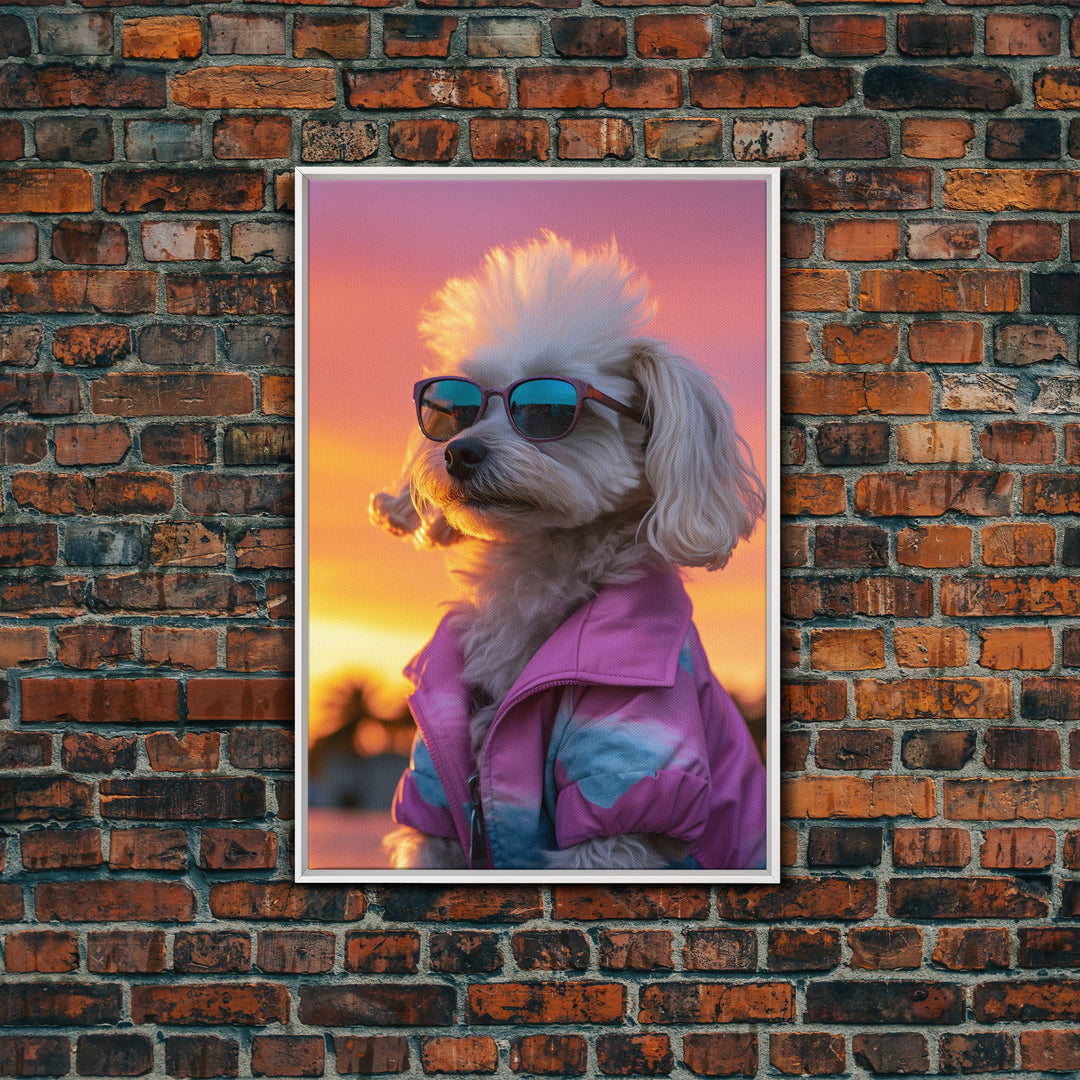 Shih Tzu Wall Print, Dog Wall Art, Dog Sunglasses, Dog In Pink Tracksuit, Funny Art, Framed Wall Art, Framed Canvas, Wall Print, Wall Canvas