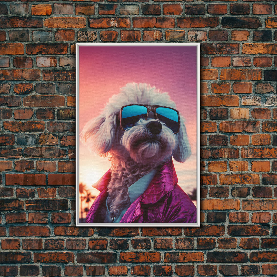 Poodle Wall Print, Dog Wall Art, Dog Sunglasses, Dog In Pink Suit, Funny Art, Framed Wall Art, Framed Canvas, Wall Print, Wall Canvas