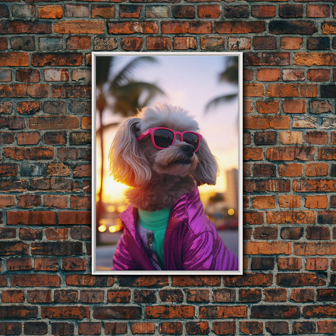 Poodle In Sunglasses Pink Tracksuit Wall Print, Dog Portrait, Dog Art Print, Framed Wall Art, Framed Canvas, Wall Print, Wall Canvas