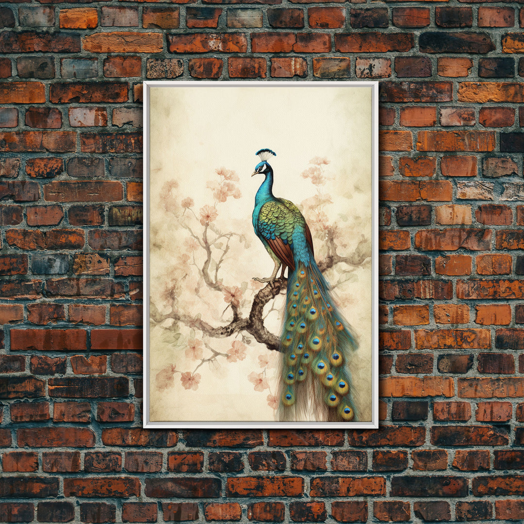 peacock wall art | peacock art print | boho wall art | peacock poster | mid century modern art | home office wall art | Farmhouse Canvas Art
