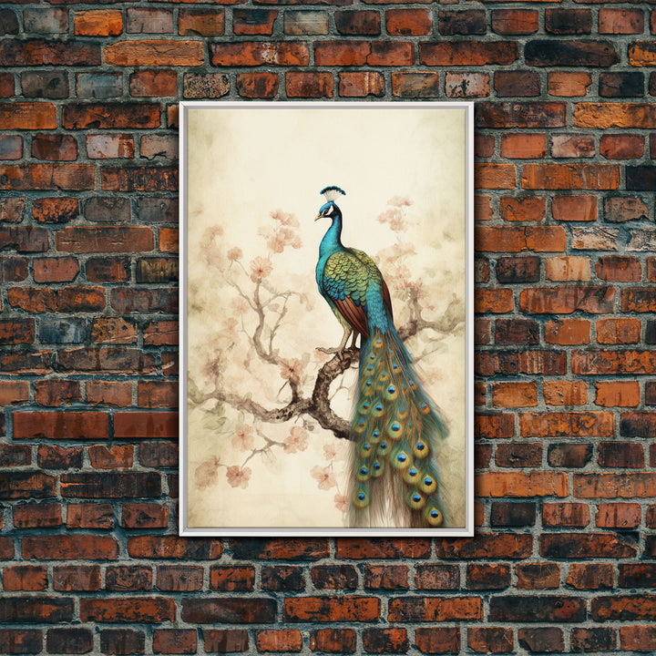 peacock wall art | peacock art print | boho wall art | peacock poster | mid century modern art | home office wall art | Farmhouse Canvas Art