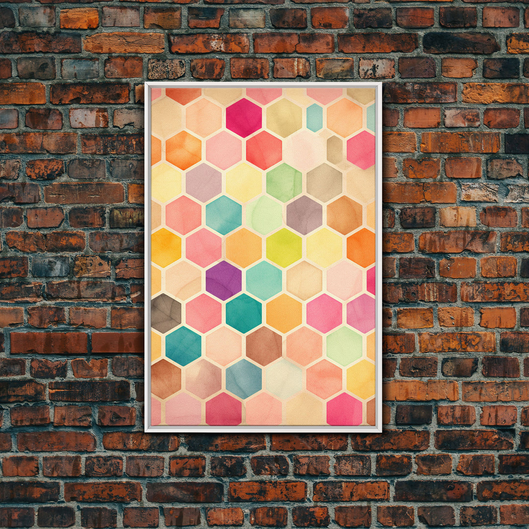 Hexagon Art, Mid Century Art Print, Framed Modern Art, Geometric Art, Mid Century Modern Wall Art, Colorful Art, MCM Style Canvas Art