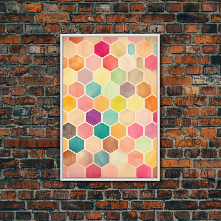 Hexagon Art, Mid Century Art Print, Framed Modern Art, Geometric Art, Mid Century Modern Wall Art, Colorful Art, MCM Style Canvas Art