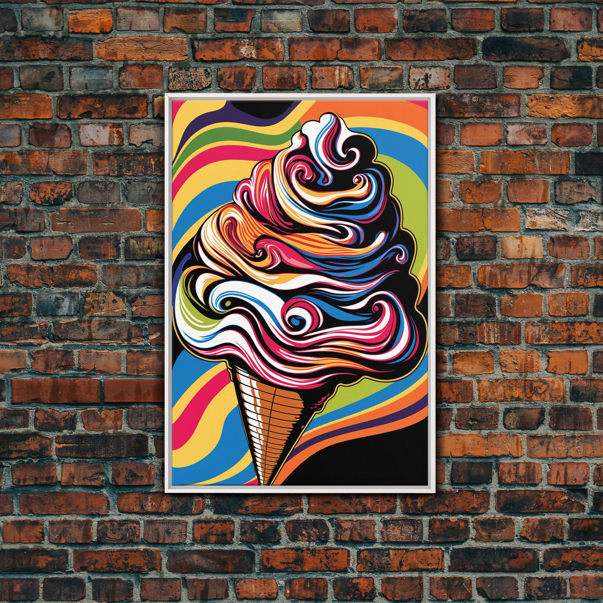 Pop Art Ice Cream, Psychedelic Ice cream cone, framed canvas print