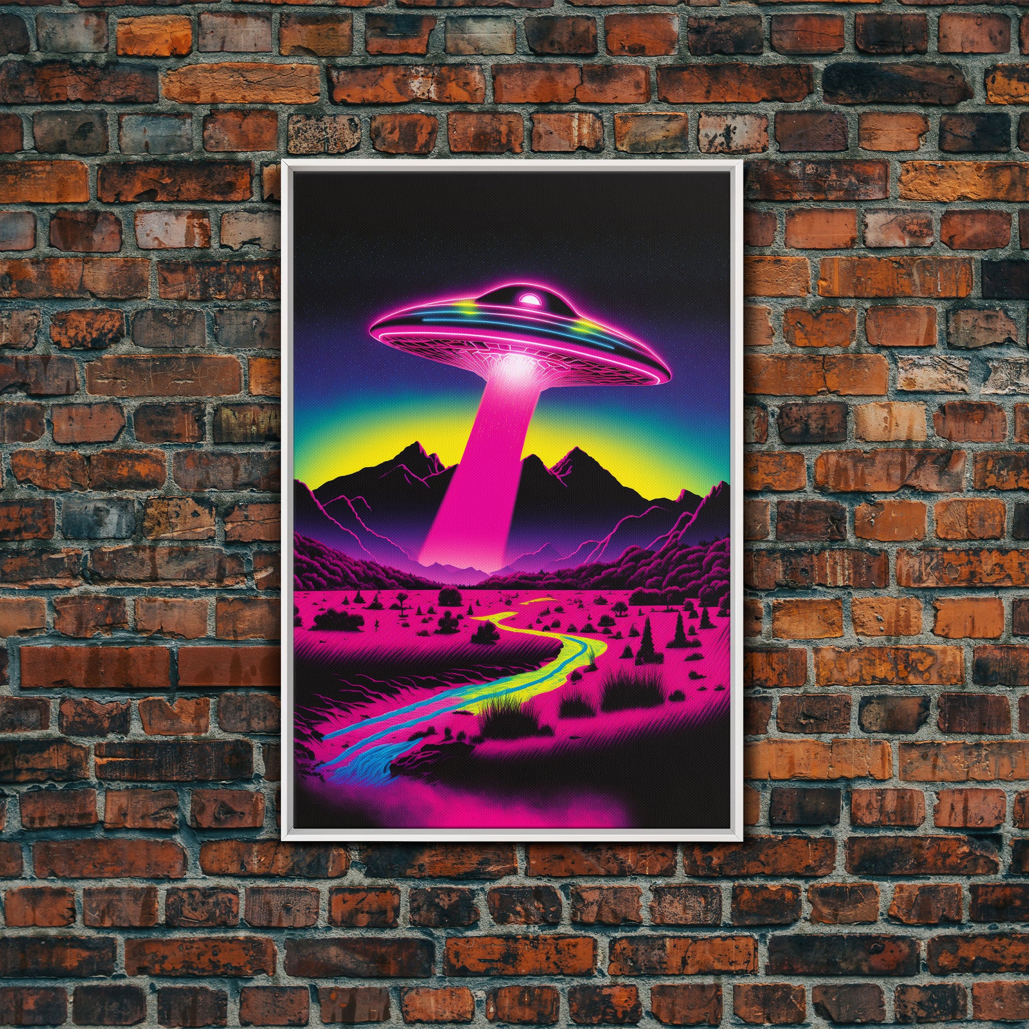 Psychedelic UFO Art, The Abduction, Retro 80s Style Scifi Art