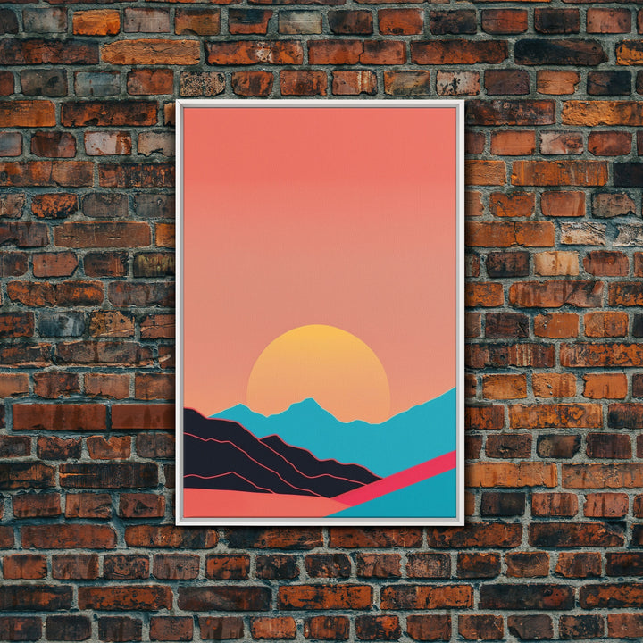 Peach Sunset, Framed Canvas Print, Minimalist Art Deco Inspired Wall Art