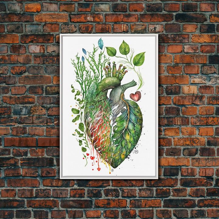 Florapunk Heart, Anatomical Heart Painting Canvas Print, Watercolor Heart, Human Heart, Pond Heart, Marsh Painting, Waterlily, Lily pads