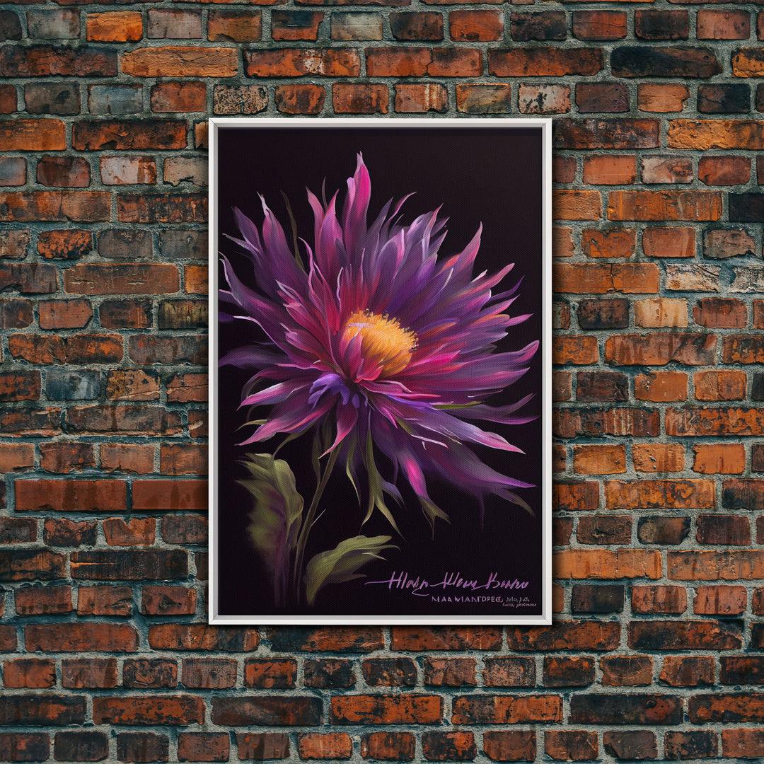 Vintage Style Flower / Botanical Painting Print / Framed Canvas Print / Beautiful Floral Decor / Boho Style Flower Art / Purple Flowers
