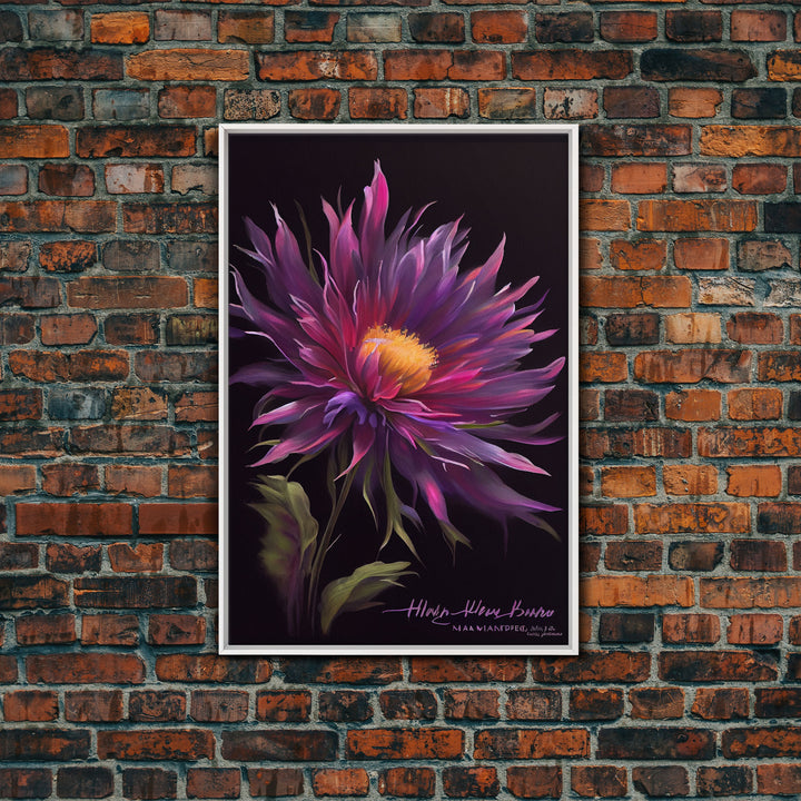 Vintage Style Flower / Botanical Painting Print / Framed Canvas Print / Beautiful Floral Decor / Boho Style Flower Art / Purple Flowers