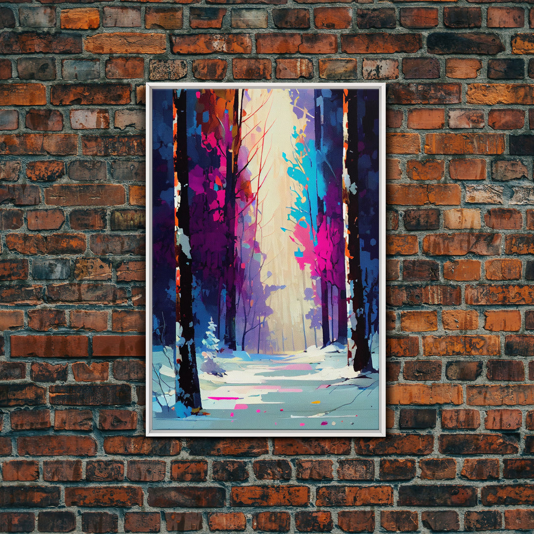 Pop Art Winter Scene, Framed Canvas Print, Landscape Painting, Framed Art, Graffiti Art, Calming Landscape Painting