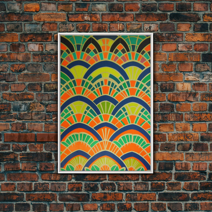 Art Deco Pattern Wall art, Framed Canvas Print, Art Deco, Wall art, Patterns art, Green colors art, Living room art, Colorful painting