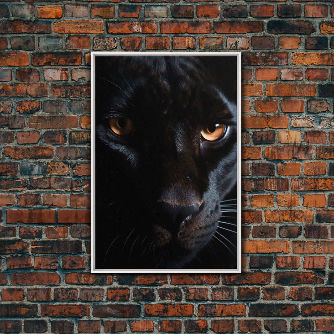 Portrait Of A Predator, Black Cat, Black Panther Photography, Framed Canvas Print, Wood Frame Wall Art