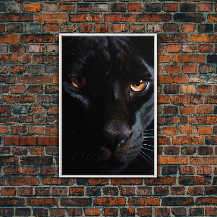 Portrait Of A Predator, Black Cat, Black Panther Photography, Framed Canvas Print, Wood Frame Wall Art