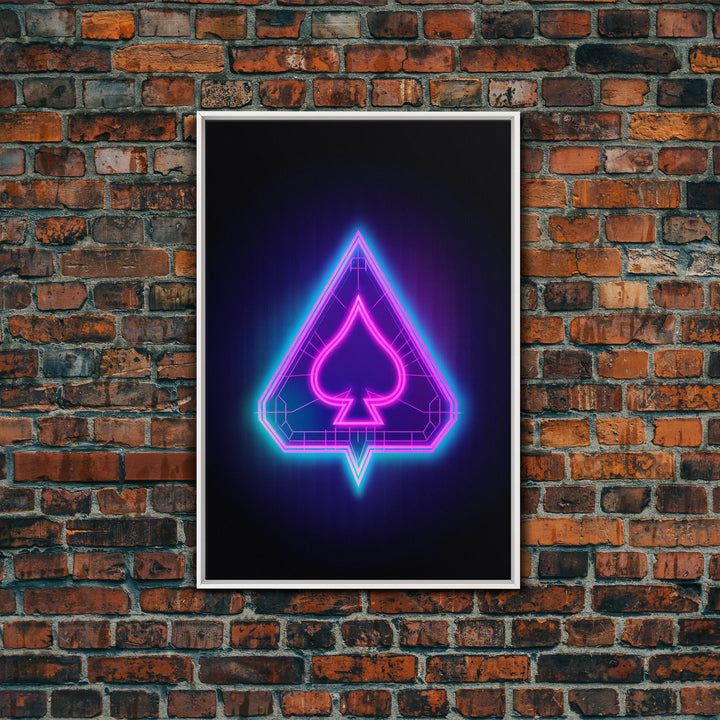 Glowing Neon Lights Pink Spades Wall Decor, Poker Wall Art, Cards, Minimalist Print, Wall Decor, Canvas Print, Wall Art, Framed Canvas