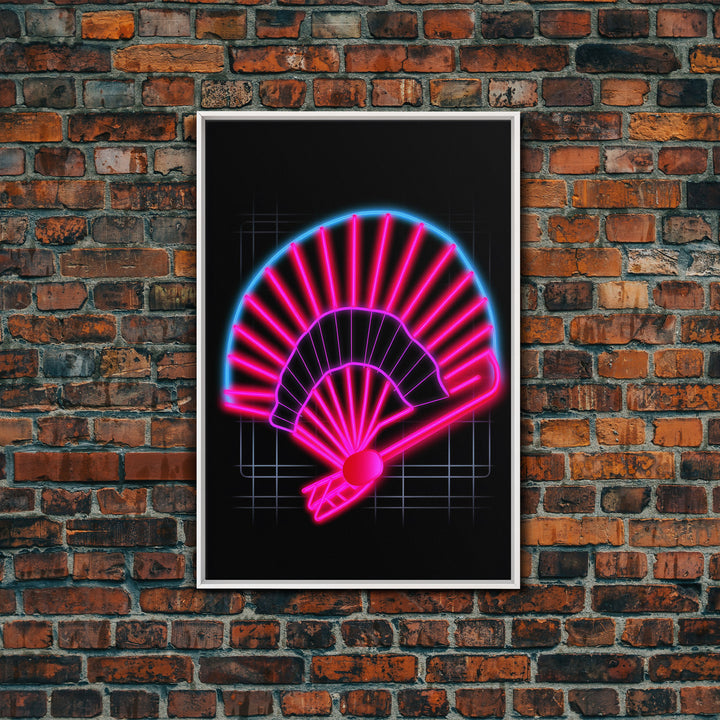 Neon Lights Folding Fan Wall Art, Line Art Print, Pink, Glowing Art, Minimalist Print, Wall Decor, Canvas Print, Wall Art, Framed Canvas
