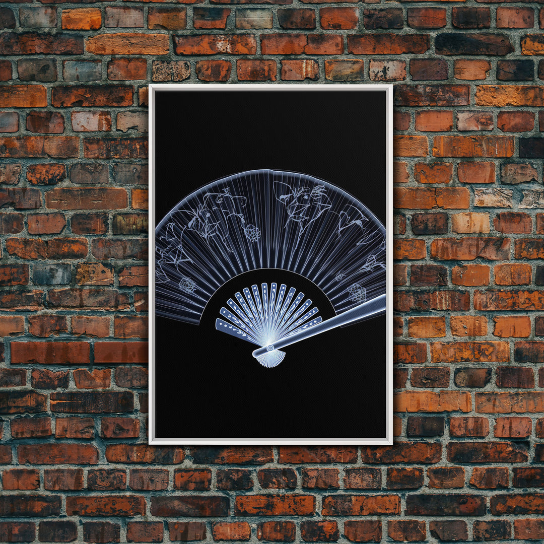Folding Fan Wall Art, Chinese Art Print, White Fan, Black And White, Minimalist Print, Wall Decor, Canvas Print, Wall Art, Framed Canvas