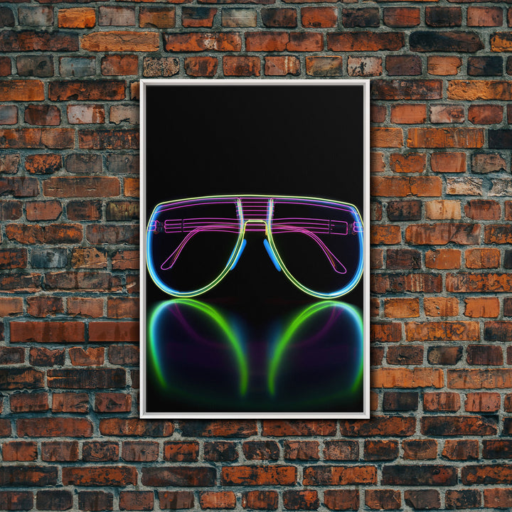 Neon Lights Eye Glasses Wall Decor, Glowing Art Print, Vibrant Art, Minimalist Print, Wall Decor, Canvas Print, Wall Art, Framed Canvas