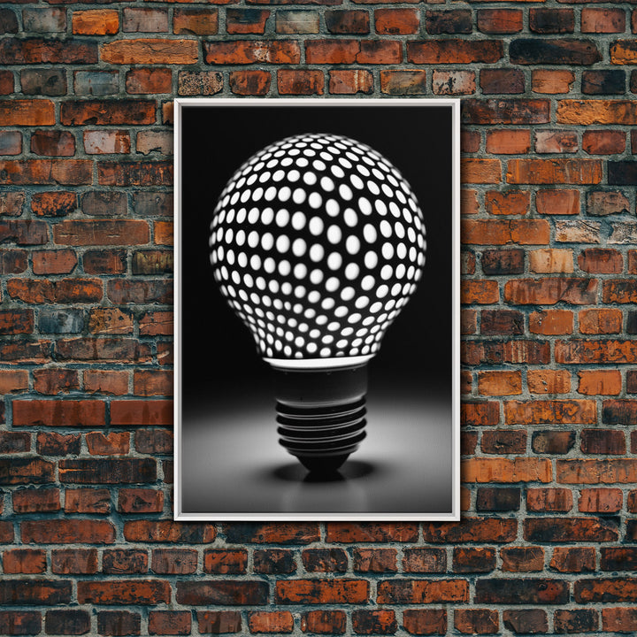 Dotted Light Bulb Wall Decor, Black And White Art, Dotted Art, Minimalist Print, Wall Decor, Canvas Print, Wall Art, Framed Canvas