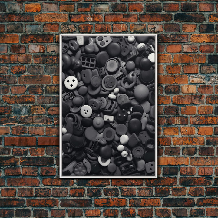Collection Of Buttons Wall Art, Sewing Room Wall Decor, Black And White, Minimalist Print, Wall Decor, Canvas Print, Wall Art, Framed Canvas